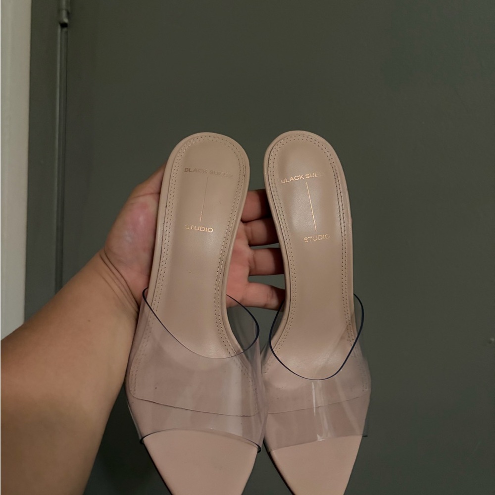 Black Suede Studio Clear and Nude Heels